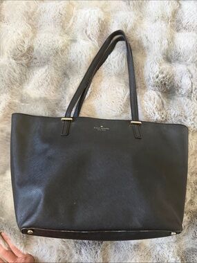 kate spade Black Saffiano Leather Tote with Gold Accents